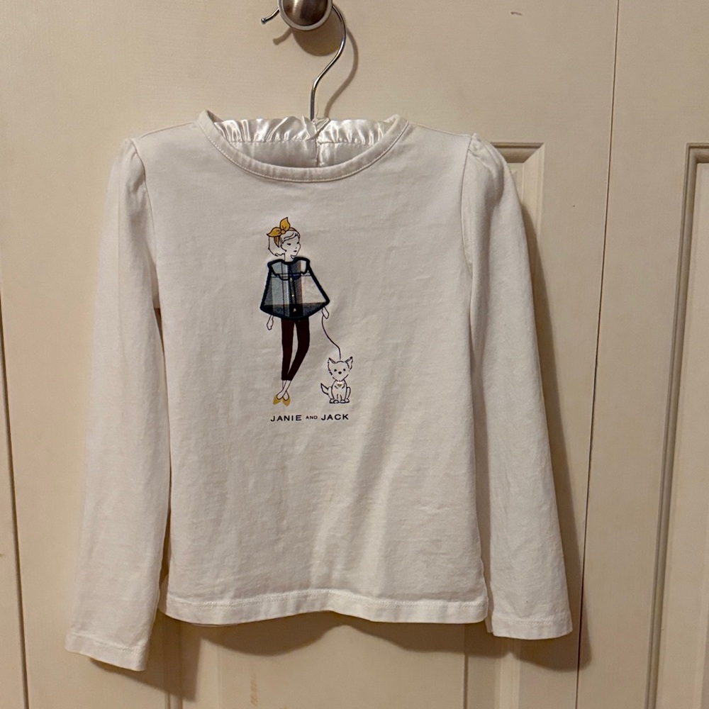 Janie and Jack White Long Sleeve Tee with Girl and Dog Graphic